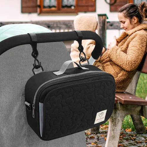 Vista 5 de Accmor Organizador de cochecito, organizador universal para cochecito con bolsillo aislado para portavasos y bolsa de cochecito de gran capacidad