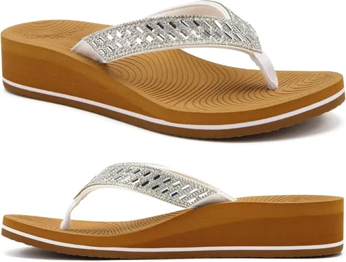 Vista 15 de KuaiLu Sandalias con plataforma de diamantes de imitación y soporte de arco para mujer
