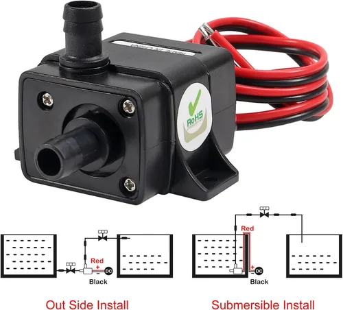 Vista 5 de DIANN Mini bomba de agua sumergible DC 12 V pequeña bomba de fuente (4.8 W 240 L/H) con tubo de 3.3 pies 0.315x0.394 in para fuente de acuario