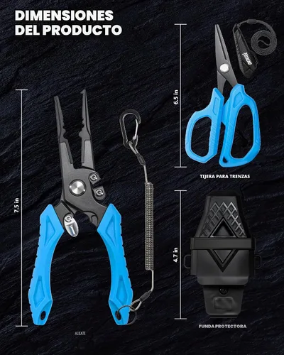 Vista 8 de Kit de herramientas de pesca, equipo de pesca, alicates de pesca con funda, cuchillo de filete, tijeras de pesca, pinza de labios de pescado
