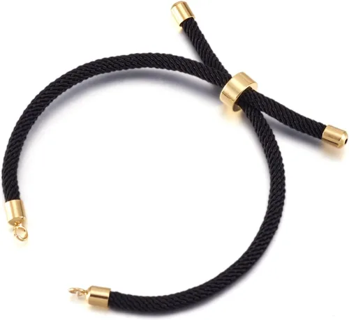 Vista 8 de 10 piezas de pulseras de cordón trenzado de nylon para hacer pulseras deslizantes ajustables con accesorios de latón dorado para accesorios de Negro