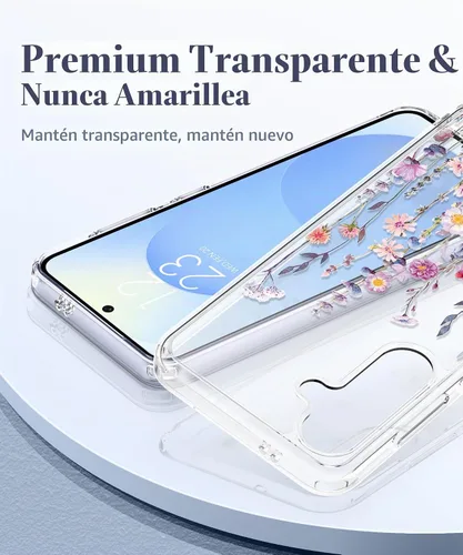 Vista 3 de GVIEWIN Funda para Samsung Galaxy S25, transparente, delgada, no 1-Floratopia/Colorido