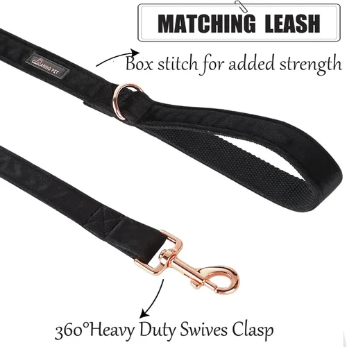 Vista 5 de ARING PET Correa para perro, correas de terciopelo para perro, collares a juego, hecha a mano, resistente correa de terciopelo negro para perros