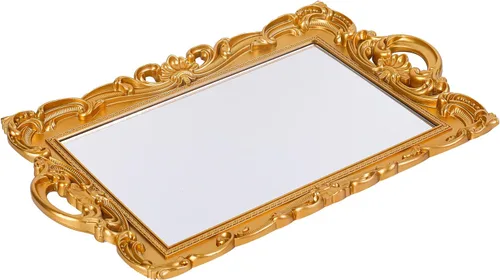 Vista 6 de Bandeja decorativa Sooyee - Bandeja de espejo blanca y dorada para tocador de baño, mesa de postres y café, decoración del hogar con asa Blanco