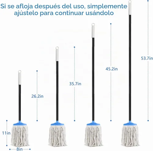 Vista 6 de Trapeadores de algodón para interiores para limpieza de suelos, con mango de hierro ajustable de 53.7 pulgadas, mopas regulares para limpiar la sala