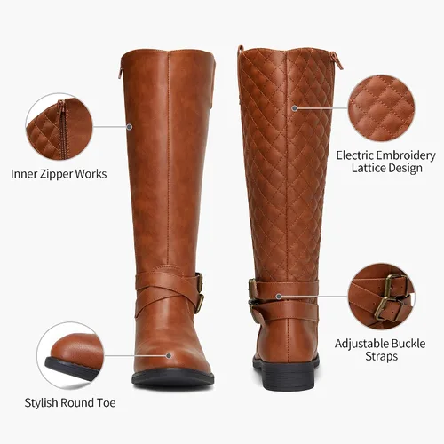 Vista 4 de Vepose - Botas de equitación 49 para mujer, botas altas hasta la rodilla, botas de pantorrilla con hebilla