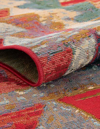 Vista 6 de Unique Loom Outdoor Modern Collection - Alfombra de área - Tamarindo (4 pies 1 pulgada octágono multi/borgoña)