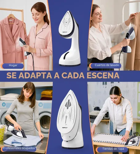 Vista 9 de Vaporizador para ropa, vaporizador y plancha 2 en 1 de 1600 W con placa de cerámica grande, potente vapor turbo, control inteligente de temperatura