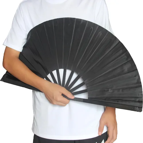 Vista 6 de Paquete de 2 abanicos grandes plegables de mano, abanicos de aplausos vintage, retro, tela de nailon, fanáticos chinos de Kung Fu Tai Chi