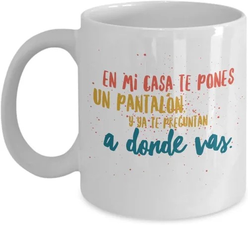 Vista 3 de Taza de Cafe Mi Casa Vaso, taza de téa divertidas, tazas personalizadas, café inspiradoras, taza con mensajes positivos. Blanco