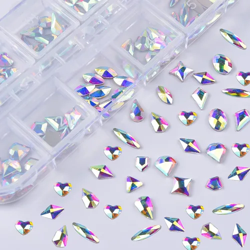 Vista 2 de Dijes de diamantes de imitación para uñas, con parte trasera plana AB/transparente, accesorios de cristales de uñas de diamantes de imitación