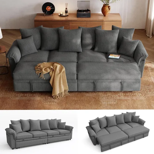 Vista 17 de LINSY HOME Sofá modular con cama extraíble, sofá biplaza modular de pana grande, reposabrazos ancho, sofá modular de 62 pulgadas y 2 asientos