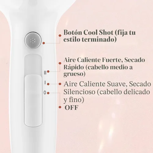 Vista 5 de Secador de pelo compacto 1875W con difusor y concentrador, color blanco Tamaño compacto con difusor para realzar rizos u ondas naturales.