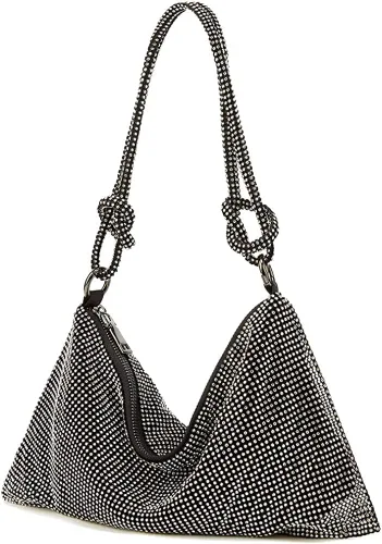 Vista 5 de Bolso de mano con diamantes de imitación para mujeres y niñas, elegante bolso de noche brillante, bolso de viaje para regalo de vacaciones