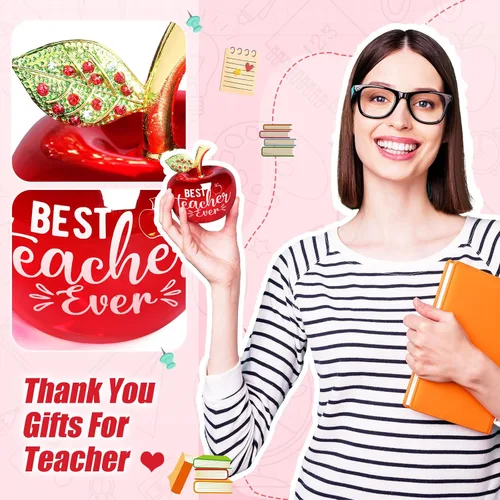 Vista 5 de Yookeer Regalos de agradecimiento para profesores, pisapapeles acrílico de manzana de 3 pulgadas, el mejor regalo para profesores, regalo