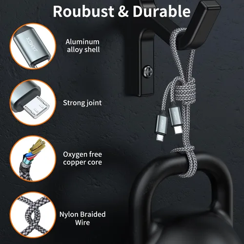 Vista 6 de JXMOX Cable USB C a Micro USB, (3.3 pies, paquete de 2) Cable Cargador Tipo C a Micro USB, Admite Carga y Sincronización Compatible