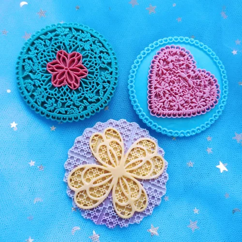 Vista 7 de Juego de 3 piezas de moldes de encaje de azúcar de impresión de fondant molde de boda de encaje de impresión de silicona molde de impresión