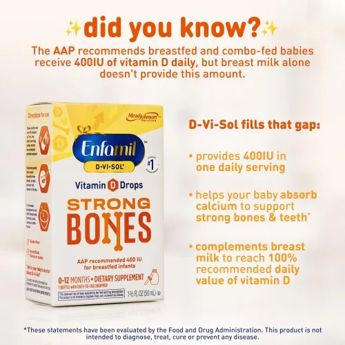 Vista 3 de Enfamil D-Vi-Sol Suplemento líquido de vitamina D gotas para bebés, apoyo a dientes y huesos fuertes en bebés recién nacidos, fácil de usar, sin