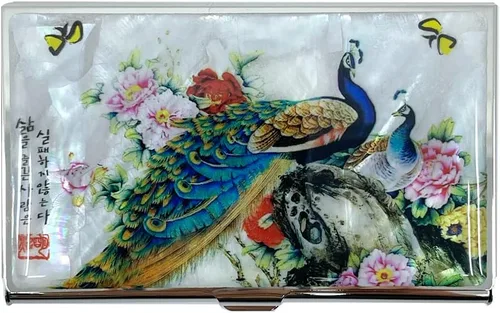 Vista 15 de Estuche para Tarjetas de Visita de Nácar Portador de Tarjetas de Crédito Identificación y Nombre Cartera de Viaje Diseño de Pintura Artística Metal