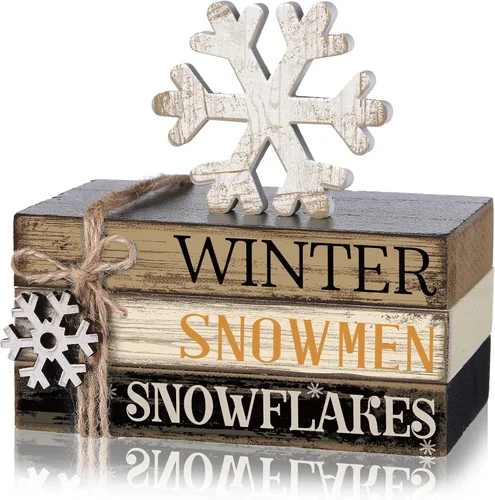 Vista 9 de 4 piezas de decoración de mesa de invierno con copos de nieve, decoración de bandeja escalonada de deseos cálidos, decoración de centro de mesa
