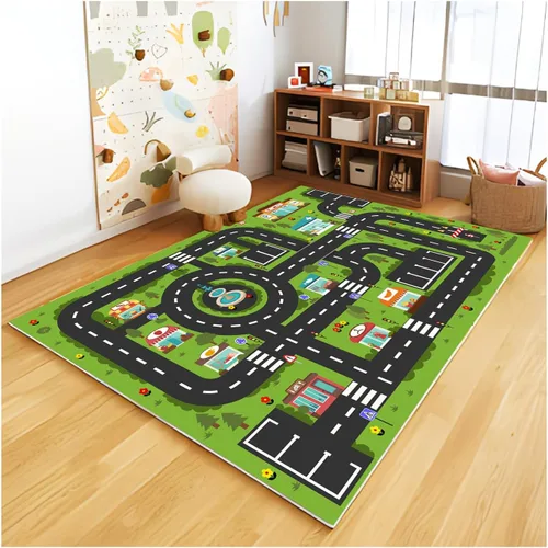 Vista 12 de Alfombra ABC Analógica para Niños Sala de Juegos Alfombra de Juego de Autos Alfombra de Carretera de Vida Urbana para Autos Divertido Mapa de Ciudad