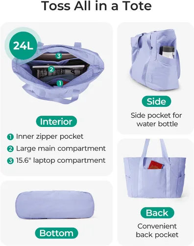 Vista 41 de BAGSMART Bolsa de mano para mujer con cremallera, bolsa de gimnasio con compartimentos, bolsa de trabajo para enfermera, baile, bolsa de yoga