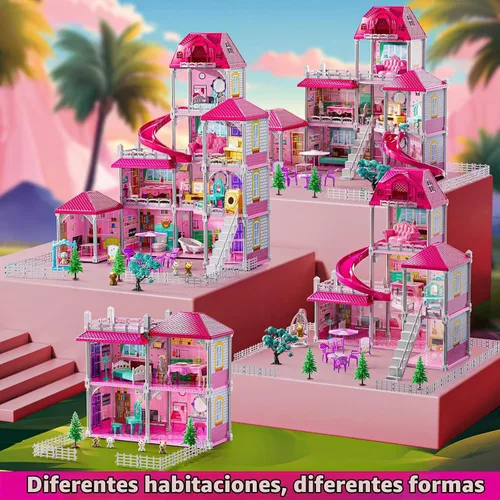 Vista 4 de JUKUDAHU Villa Playset for Girl Ages 3-7, 4-Storey House, 10 Rooms, 2 Dolls