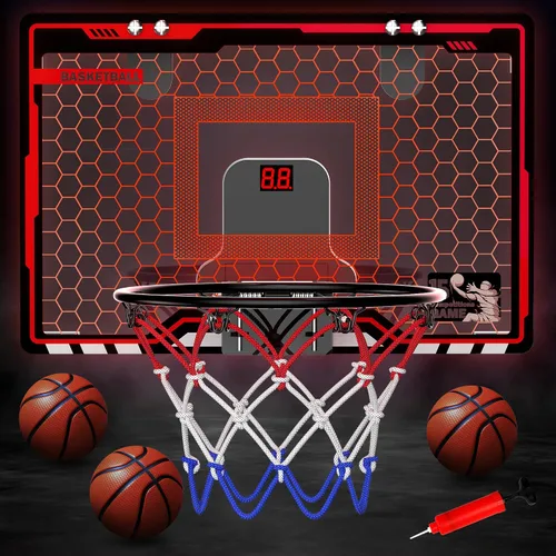Vista 2 de HopeRock Indoor Basketball Hoop for Kids, Over The Door Mini Basketball Hoops, with LED Light, Scoreboard, Birthday Toys Gifts for 5 6 7 8 9 10 11