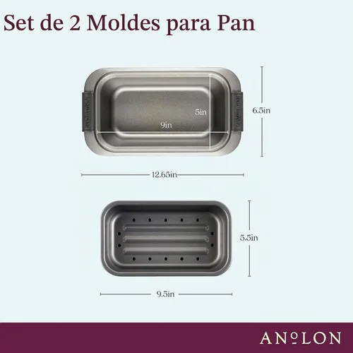 Vista 4 de Anolon Advanced 54715 - Juego de 2 moldes antiadherentes para hornear, color gris con agarres de silicona