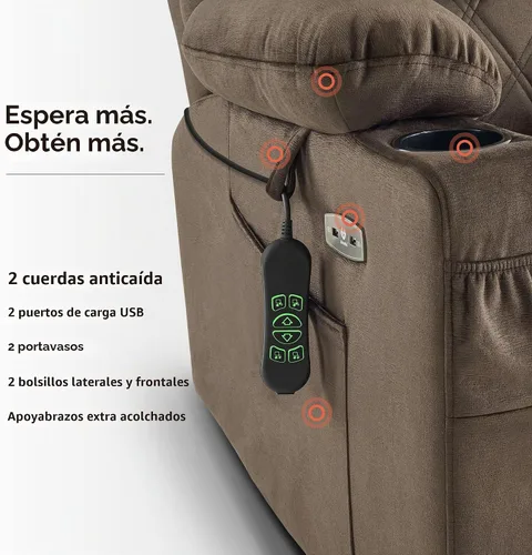 Vista 6 de MCombo Silla reclinable pequeña con triple motor eléctrico para ancianos Café
