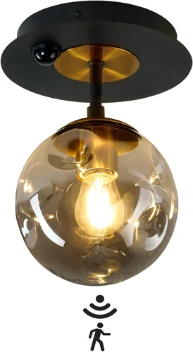 Vista 15 de Lámpara de techo de 1 bombilla de techo con forma de globo de cristal, moderna y semiempotrada de color negro para pasillo, porche, escalera