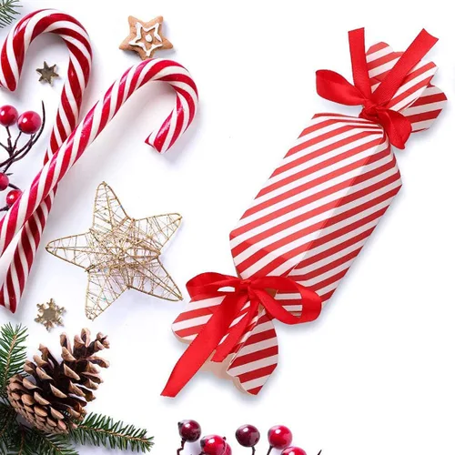 Vista 4 de DARENYI 50 cajas de dulces de Navidad, cajas vacías para dulces con cinta roja pequeñas cajas de dulces para dulces, chocolate, cajas de regalo