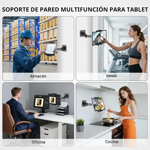 Vista 3 de Urmust Soporte de pared para tableta para iPad, rotación de 360°, soporte ajustable para tablet con brazo extensible de aluminio, para iPad