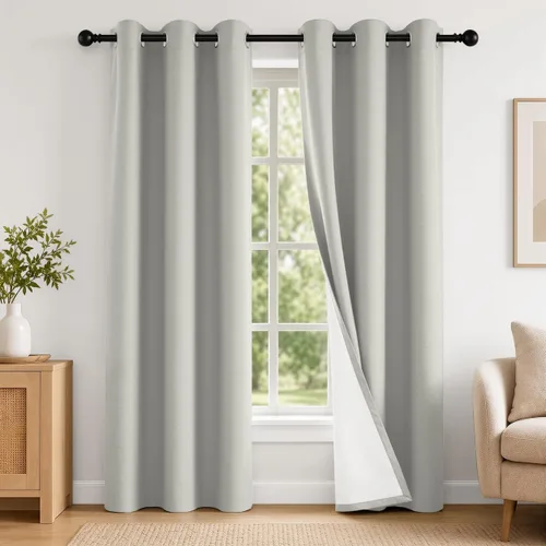 Vista 50 de 2 paneles de cortinas 100% opacas, de peso medio, con aislamiento térmico y ojales para dormitorio, sala de estar, tratamiento de ventana