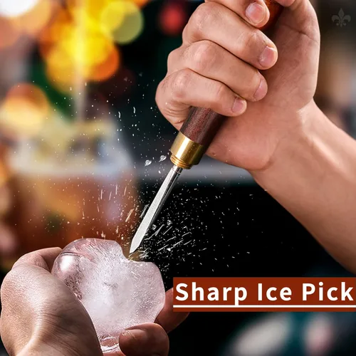 Vista 5 de Juego de 2 palillos de hielo de tres puntas, palillo de hielo de acero inoxidable con mango de madera antideslizante, herramienta de camarero