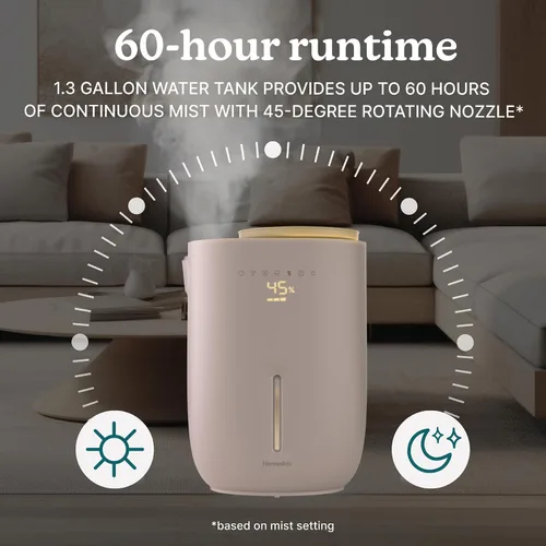 Vista 5 de Homedics Natura Humidificador ultrasónico de vapor caliente y frío, 1.3 galones para habitaciones grandes, 60 horas de funcionamiento, soporte