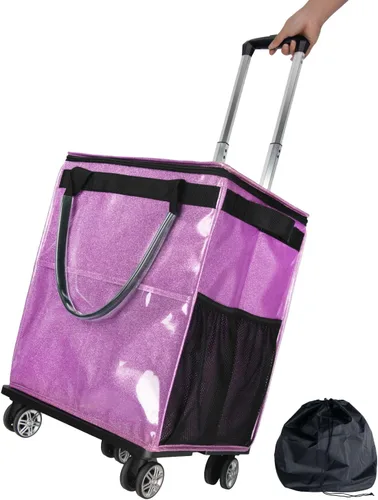 Vista 10 de Bolsas de comestibles reutilizables sobre ruedas, bolsa de asas con ruedas, carrito de compras portátil para comestibles con ruedas y bolsa con Negro
