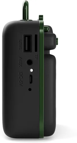Vista 2 de Retrobox Mini de Dolphin, altavoz Bluetooth portátil para lugar de trabajo con MP3, radio FM, AUX, batería duradera y duradera (verde militar)