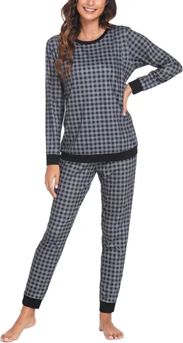 Vista 4 de Ekouaer Conjunto de ropa interior térmica de maternidad y lactancia, conjunto de pantalones largos de punto a rayas, capa base superior e inferior