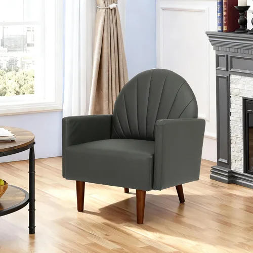 Vista 11 de Silla decorativa de piel sintética, moderna silla con brazo retro Verde
