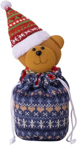 Vista 6 de FIJROP Bolsas de regalo de muñeca de punto de Navidad, bolsas de Navidad con cordón de punto reutilizables, diseño de punto 3D para regalos