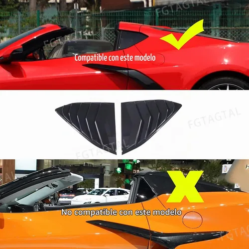 Vista 5 de Cubierta de persiana lateral trasera compatible con Chevrolet Corvette C8 2020-2025, cubierta de ribete de persianas de ventana trasera, accesorios