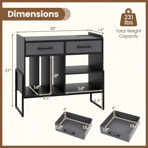 Vista 2 de Giantex Soporte grande para tocadiscos con estación de carga, moderno soporte giratorio con 2 cajones de tela y estante ajustable, mesa