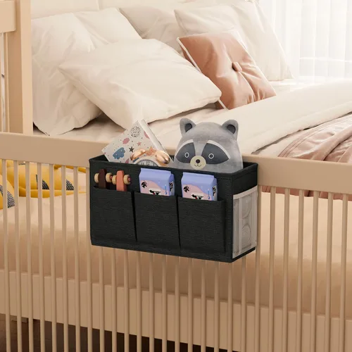 Vista 7 de Edudif Organizador de cabecera de cama de doble propósito, organizador de mesita de noche con 6 bolsillos, organizador de cama versátil con solución
