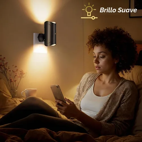 Vista 5 de Luz nocturna, paquete de 2 luces LED de noche enchufables a la pared, blanco suave 3000K, 0-100LM brillo ajustable luz nocturna para pasillo
