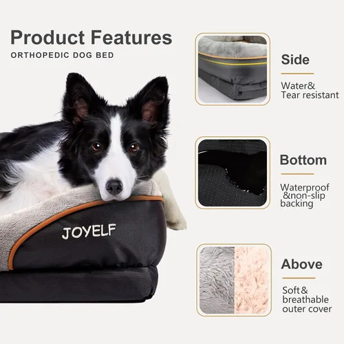 Vista 3 de Cama Joyself ortopédica de espuma viscoelástica con cubierta lavable extraíble para perro y juguetes con sonido de regalo, Gris