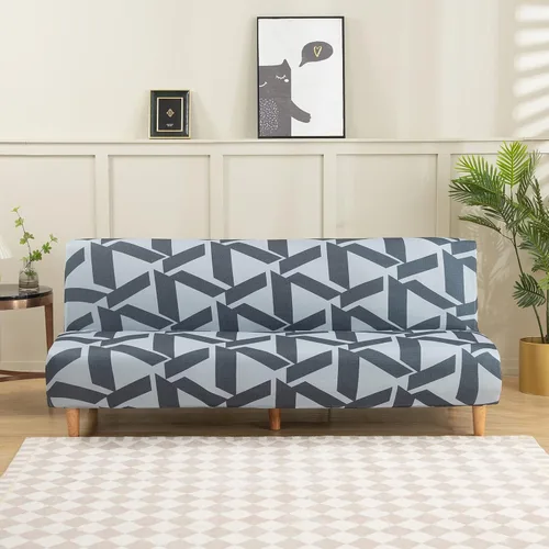 Vista 5 de LiveGo Fundas para futón sin brazos, funda elástica plegable para sofá cama con parte inferior elástica, funda de sofá ajustable estampada, Negro