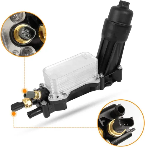 Vista 2 de Adaptador de carcasa de filtro de enfriador de aceite de motor compatible con Jeep Wrangler Dodge Charger Chrysler Town&Country de 3.6L 2014-2017