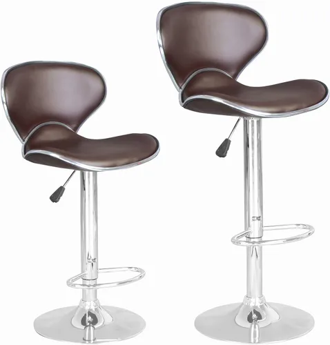 Vista 10 de Sillas giratorias taburetes de bar y modernas ajustable de piel sintética, conjunto de 2, Cuero, Negro