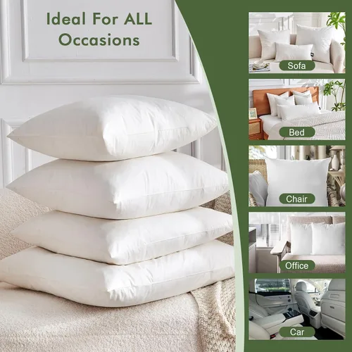 Vista 6 de TOPGREEN Rellenos de Almohada de Plumas y Plumón 12 x 12 pulgadas, Juego de 2, Funda de Algodón 100% Orgánico, Almohadas Decorativas Cuadradas